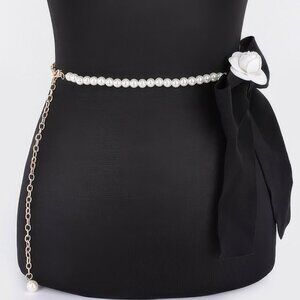 Flower Ribbon Faux Pearl Belt